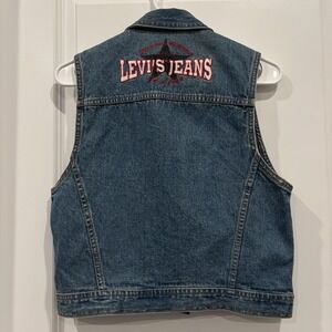 Vintage 90s Levi's Cropped Denim Vest Embroidered Jean Jacket Womens Medium